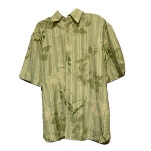 CUBAVERA Linen Blend Shirt Tropical Floral Button Up Shirt Mens Medium